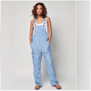 Faherty Women’s Linen Striped Overalls, Size Large